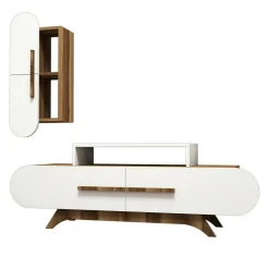Parete attrezzata Ifigenia, 145x37h50 cm, Noce e Bianco<Dmora Online