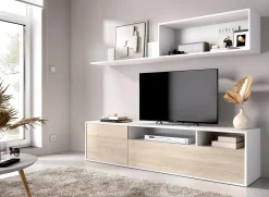 Parete attrezzata Jelawat, 180x35 h44 cm, Bianco e Rovere<Dmora New