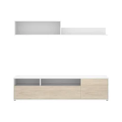 Parete attrezzata Jelawat, 180x35 h44 cm, Bianco e Rovere<Dmora New
