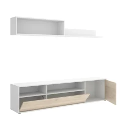 Parete attrezzata Jelawat, 180x35 h44 cm, Bianco e Rovere<Dmora New