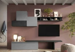 Parete attrezzata Larix, 262x40 h189 cm, Ardesia e Grigio scuro<Dmora Clearance
