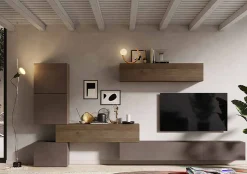 Parete attrezzata Lingling, 340x30 h169 cm, Bronzo e Noce<Dmora Store