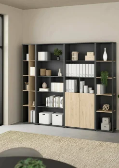 Parete attrezzata Litvjak, 34x241 h205 cm, Rovere e Grigio<Dmora New