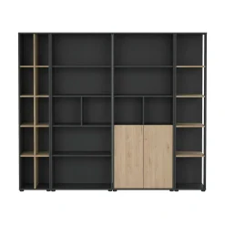Parete attrezzata Litvjak, 34x241 h205 cm, Rovere e Grigio<Dmora New