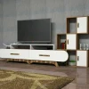 Parete attrezzata Lupo, 205x37h50 cm, Noce e Bianco<Dmora Fashion