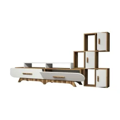 Parete attrezzata Lupo, 205x37h50 cm, Noce e Bianco<Dmora Fashion