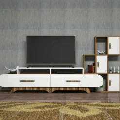 Parete attrezzata Lupo, 205x37h50 cm, Noce e Bianco<Dmora Fashion