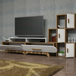 Parete attrezzata Lupo, 205x37h50 cm, Noce e Bianco<Dmora Fashion
