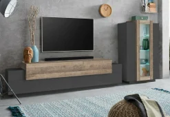 Parete attrezzata Maja, cm 280x45h120, Antracite e Rovere<Dmora Store