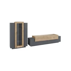 Parete attrezzata Maja, cm 280x45h120, Antracite e Rovere<Dmora Store