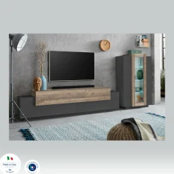 Parete attrezzata Maja, cm 280x45h120, Antracite e Rovere<Dmora Store