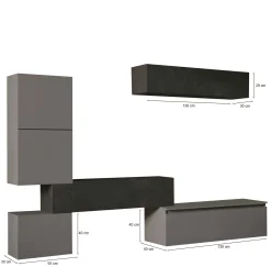 Parete attrezzata Nana, 290x40 h190 cm, Ardesia e Grigio scuro<Dmora Best