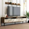Parete attrezzata Oho, 180x35h47 cm, Noce e Bianco Marmo<Dmora Best