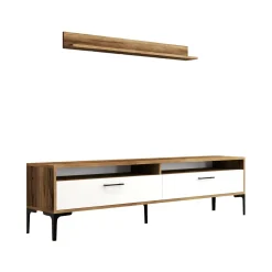 Parete attrezzata Oho, 180x35h47 cm, Noce e Bianco<Dmora Clearance