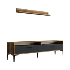 Parete attrezzata Oho, 180x35h47 cm, Noce e Antracite<Dmora Hot