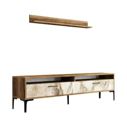 Parete attrezzata Oho, 180x35h47 cm, Noce e Bianco Marmo<Dmora Best