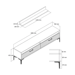 Parete attrezzata Oho, 180x35h47 cm, Noce e Bianco<Dmora Clearance