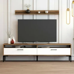 Parete attrezzata Oho, 180x35h47 cm, Noce e Bianco<Dmora Clearance