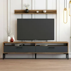 Parete attrezzata Oho, 180x35h47 cm, Noce e Antracite<Dmora Hot