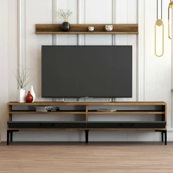 Parete attrezzata Oho, 180x35h47 cm, Noce e Antracite<Dmora Hot