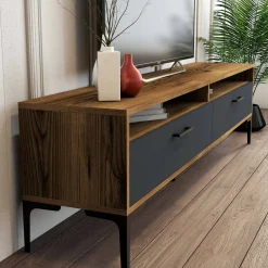 Parete attrezzata Oho, 180x35h47 cm, Noce e Antracite<Dmora Hot