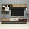 Parete attrezzata Ostro, 180x35h40 cm, Noce e Bianco Marmo<Dmora Discount