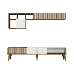 Parete attrezzata Ostro, 180x35h40 cm, Noce e Bianco<Dmora Online