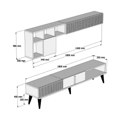 Parete attrezzata Ostro, 180x35h40 cm, Noce e Bianco Marmo<Dmora Discount