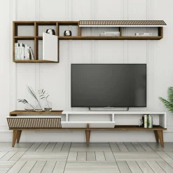 Parete attrezzata Ostro, 180x35h40 cm, Noce e Bianco<Dmora Online