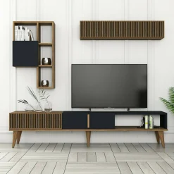 Parete attrezzata Ostro, 180x35h40 cm, Noce e Antracite<Dmora Discount
