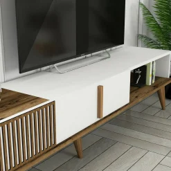 Parete attrezzata Ostro, 180x35h40 cm, Noce e Bianco<Dmora Online