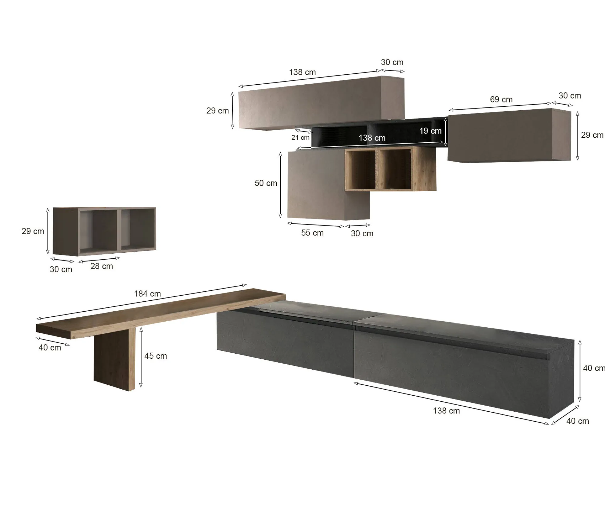 Parete attrezzata Polo, 276x40 h200 cm, Bronzo e Antracite<Dmora Sale
