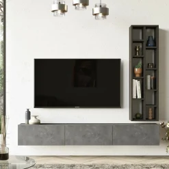 Parete attrezzata Sardegna, 175x27 h25 cm, Argento e Nero<Dmora Cheap