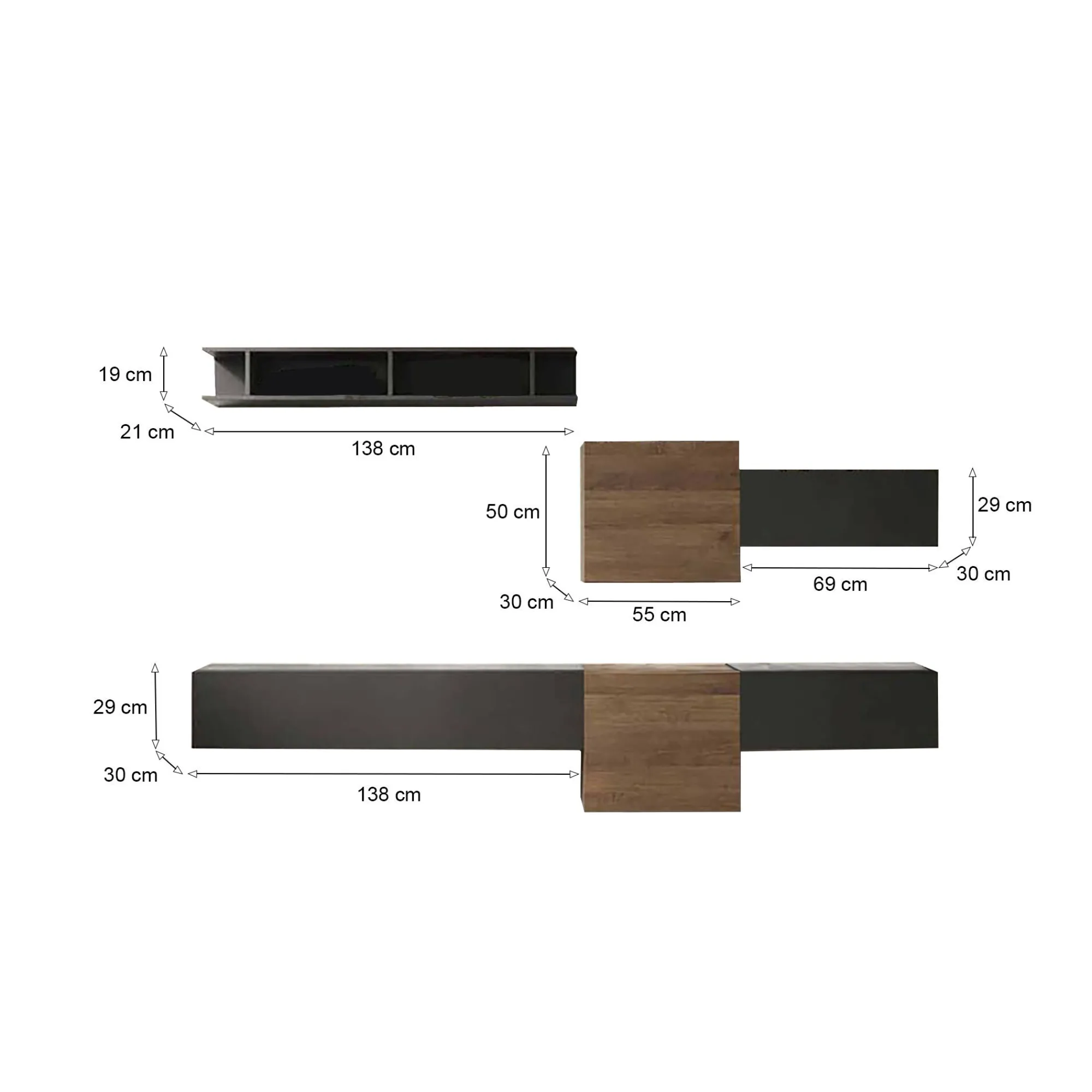 Parete attrezzata Tony, 262x30 h185 cm, Noce e Antracite<Dmora Store