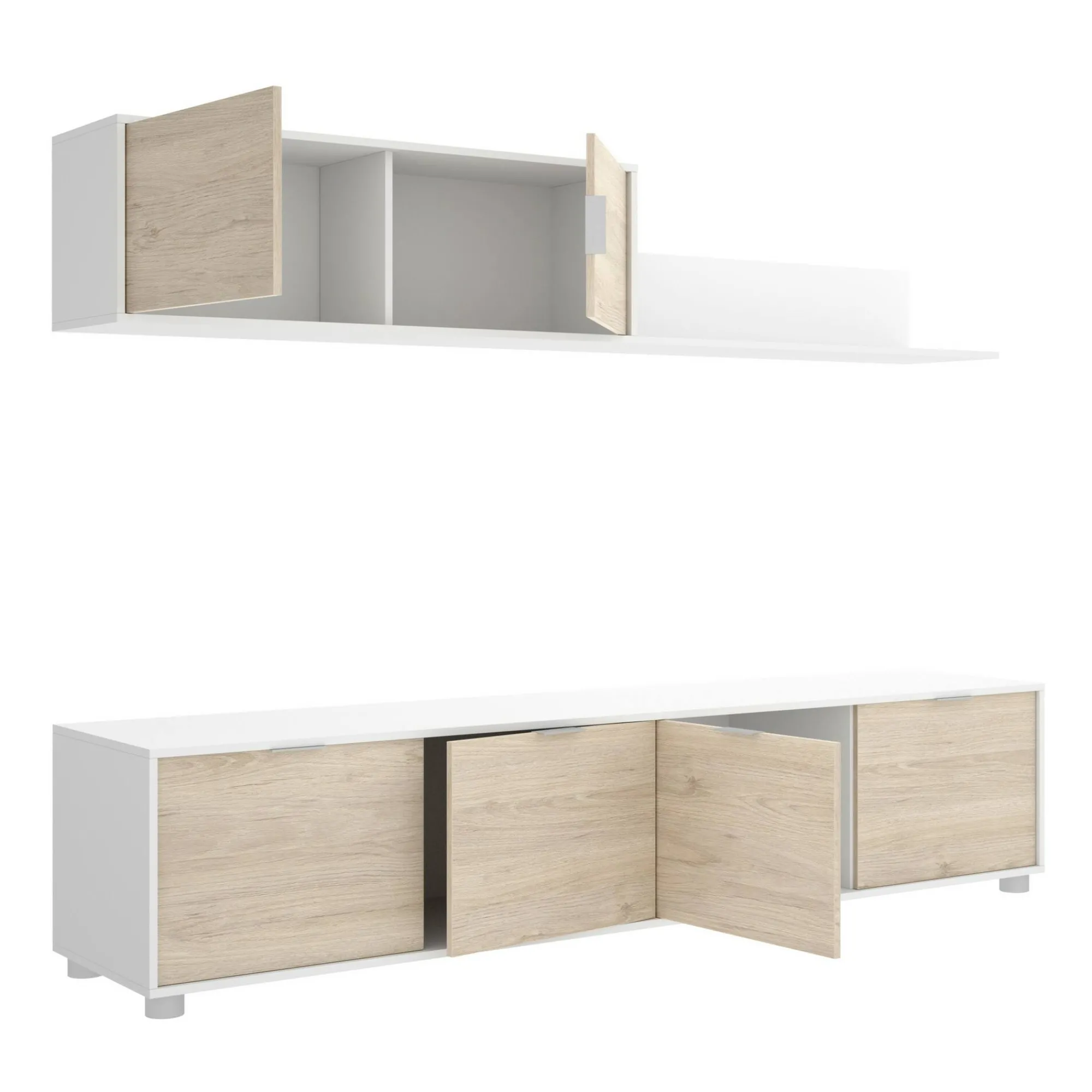 Parete attrezzata Winnie, 200x40 h43 cm, Bianco e Rovere<Dmora Flash Sale
