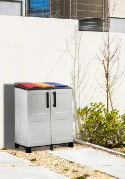 Pattumiera Anthea, 68x37h90 cm, Grigio chiaro e Multicolore a 2 ante<Dmora Store