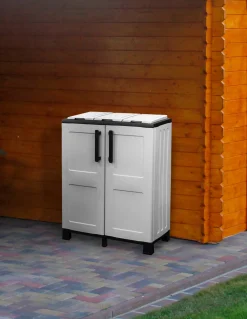 Pattumiera Anthea, 68x37h90 cm, Grigio chiaro e Nero a 2 ante<Dmora Shop