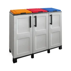 Pattumiera Anthea, 102x37h90 cm, Grigio chiaro e Multicolore a 3 ante<Dmora Shop