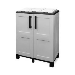Pattumiera Anthea, 68x37h90 cm, Grigio chiaro e Nero a 2 ante<Dmora Shop