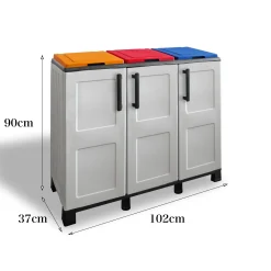 Pattumiera Anthea, 102x37h90 cm, Grigio chiaro e Multicolore a 3 ante<Dmora Shop