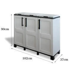 Pattumiera Anthea, 102x37h90 cm, Grigio chiaro e Nero a 3 ante<Dmora Hot