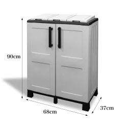 Pattumiera Anthea, 68x37h90 cm, Grigio chiaro e Nero a 2 ante<Dmora Shop