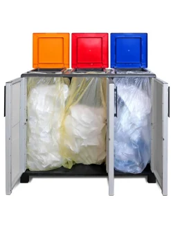 Pattumiera Anthea, 102x37h90 cm, Grigio chiaro e Multicolore a 3 ante<Dmora Shop