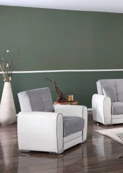 Poltrona Attiluccio, 97x84h91 cm, Bianco e Grigio Chiaro<Dmora Cheap