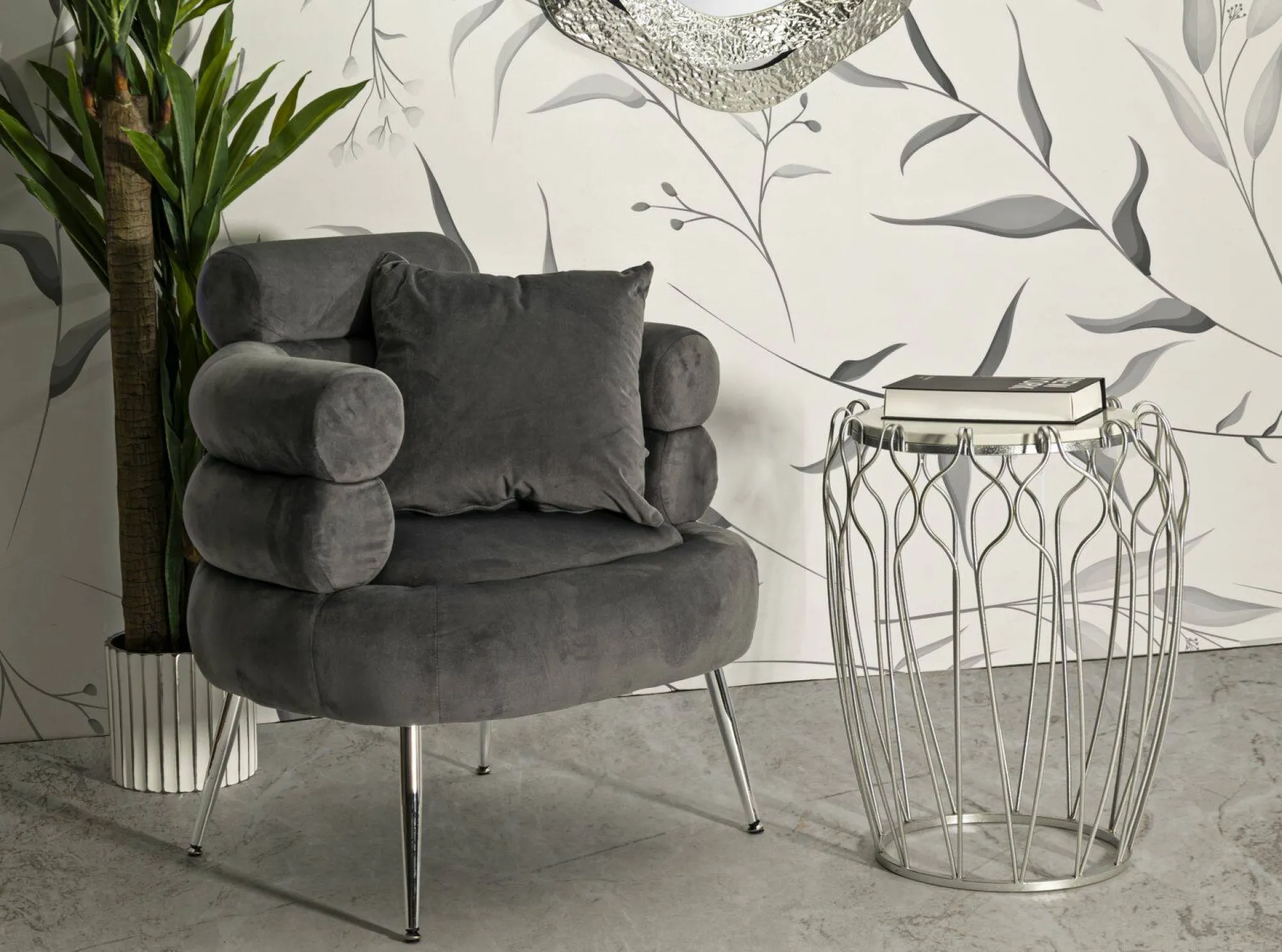 Poltrona Castagna, 78x68 h85 cm, Grigio e Argento<Dmora Best