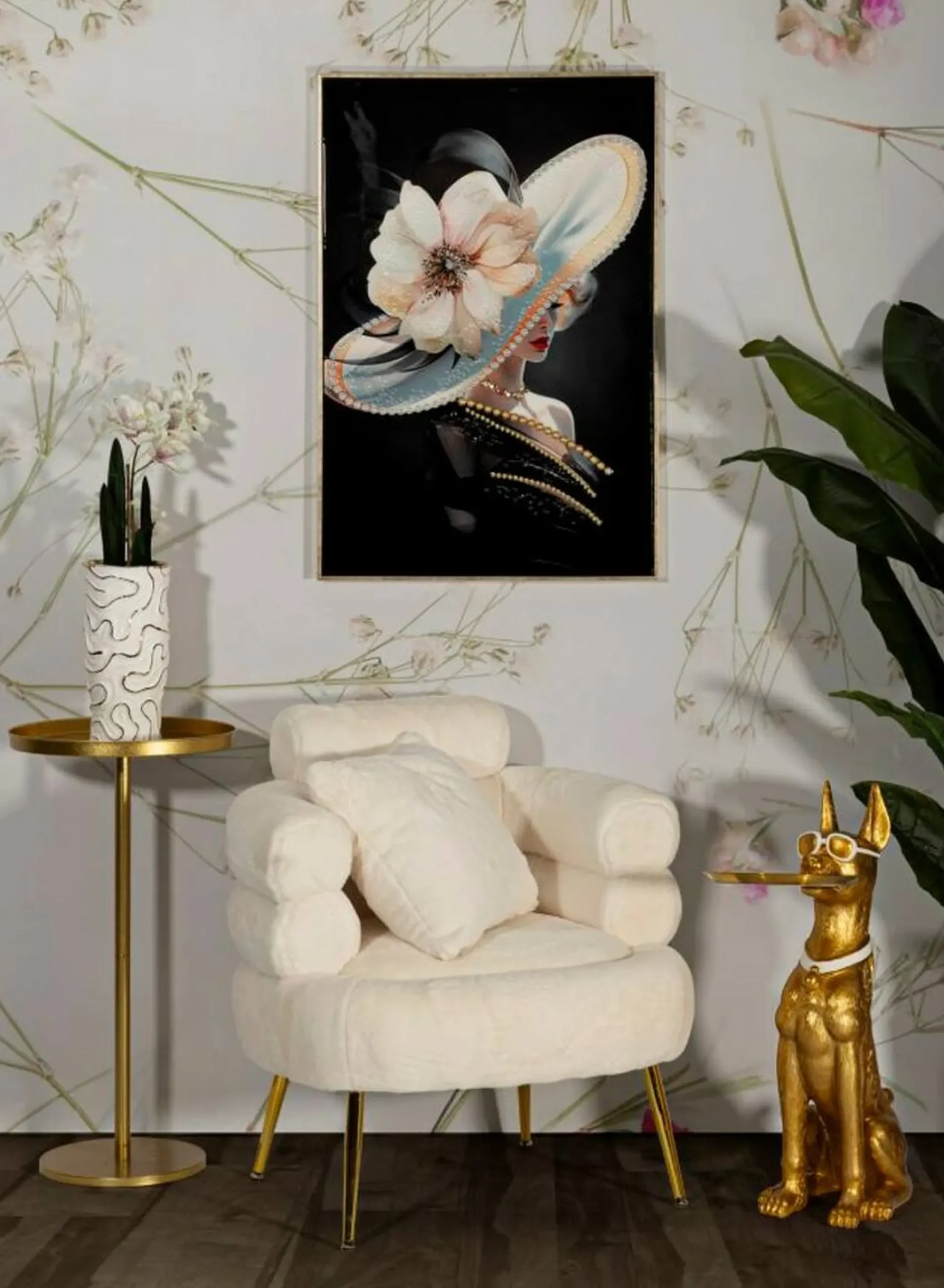 Poltrona Castagna, 78x68 h85 cm, Bianco e Oro<Dmora Cheap