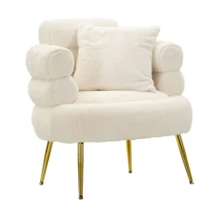 Poltrona Castagna, 78x68 h85 cm, Bianco e Oro<Dmora Cheap