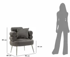 Poltrona Castagna, 78x68 h85 cm, Grigio e Argento<Dmora Best