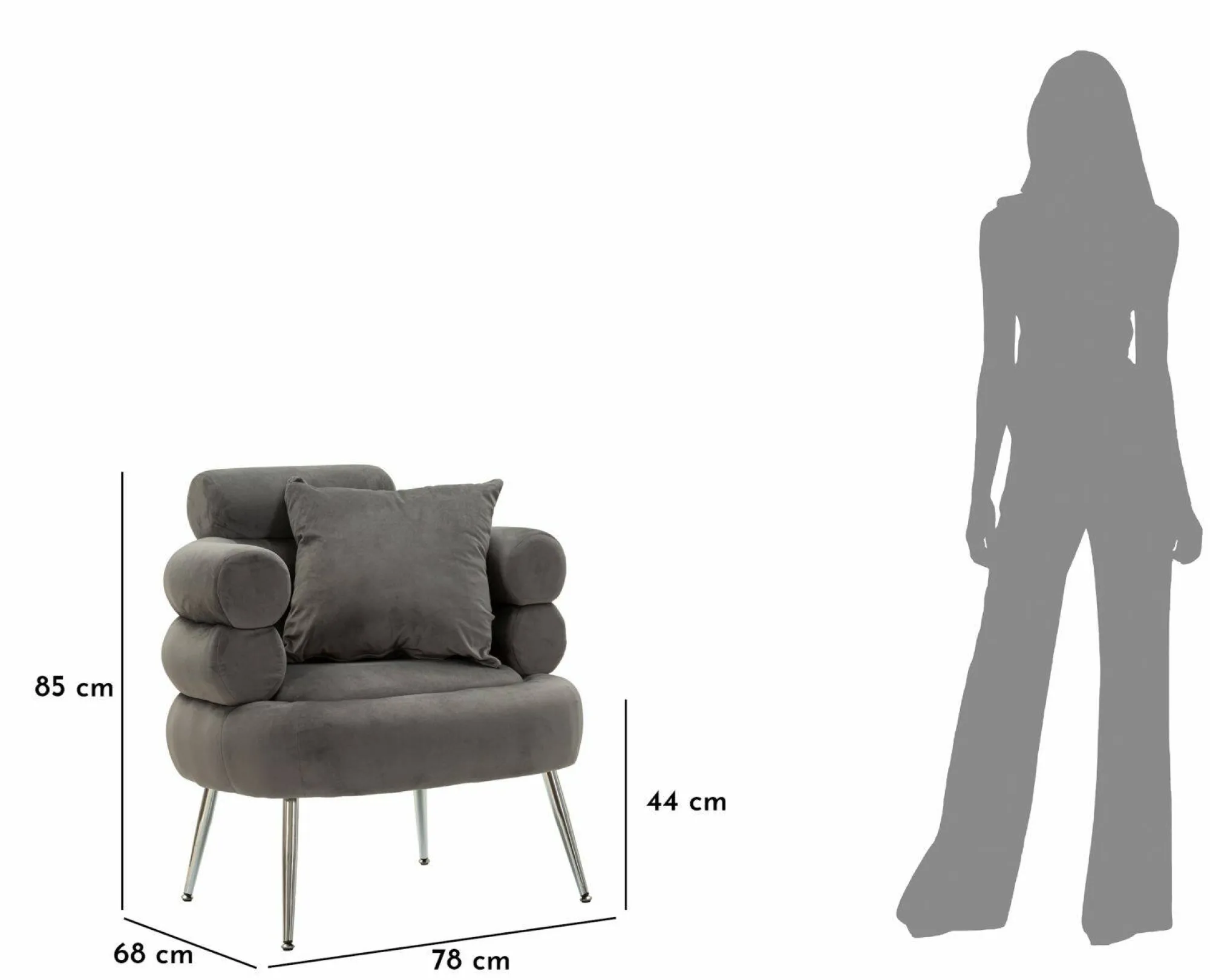 Poltrona Castagna, 78x68 h85 cm, Grigio e Argento<Dmora Best