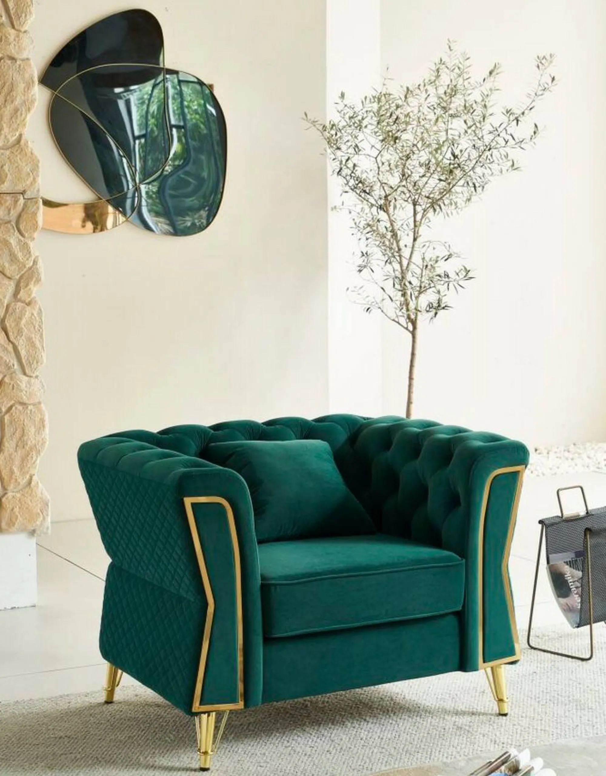 Poltrona Gabbiano, 104x83 h76 cm, Verde e Oro<Dmora Fashion